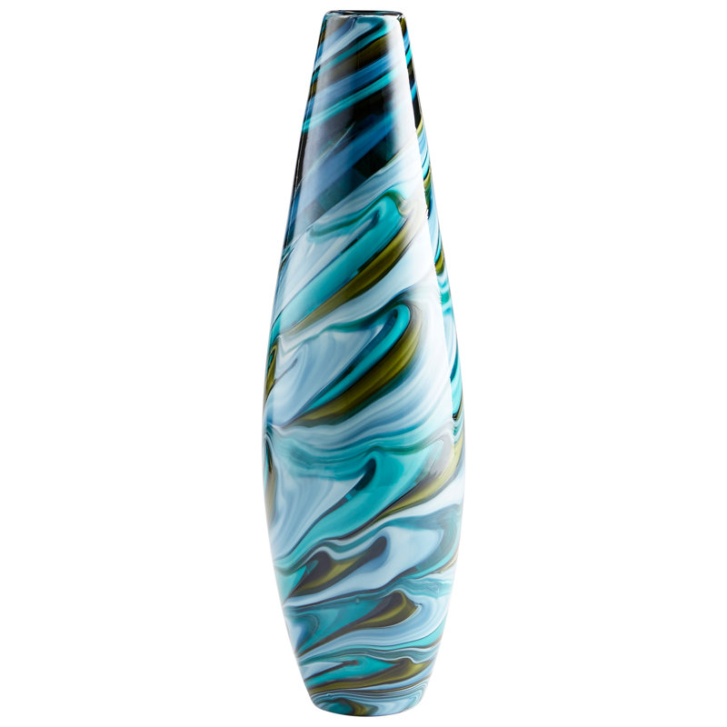 Vase de table en verre bleu calcédoine, H 19,75 po x l 6 po x P 6 po
