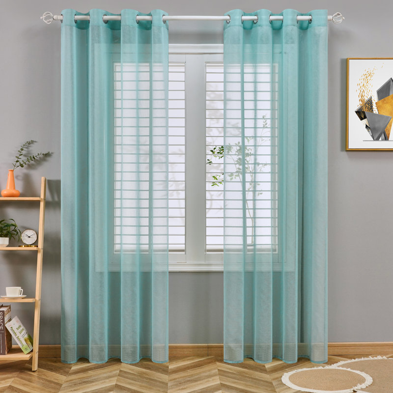 Paire de rideaux transparents avec œillets Diyon, L 54 po x L 84 po, Sarcelle