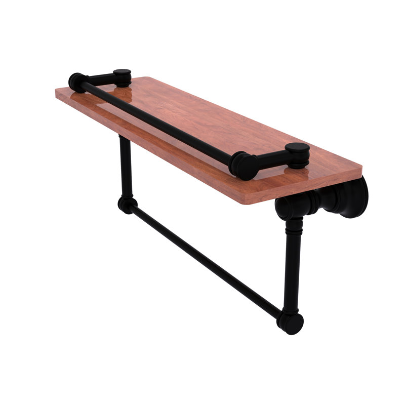Freyja Ironwood Bracket Shelf with Towel Bar, 5.54" H x 16" W x 7.4" D, Matte Black