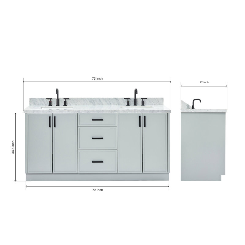 ARIEL Kelly 73 Double Sink Bathroom Vanity with Italian Carrara Marble Top, Gray