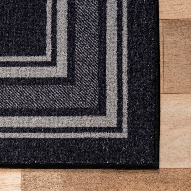 Raceland Black Non-Slip Area Rug, Runner  2' x 7'