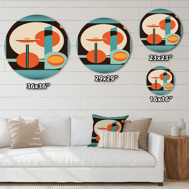 Graphisme rétro Mid-Century II - Art abstrait rond en métal, H 36 po x l 36 po x P 1 po