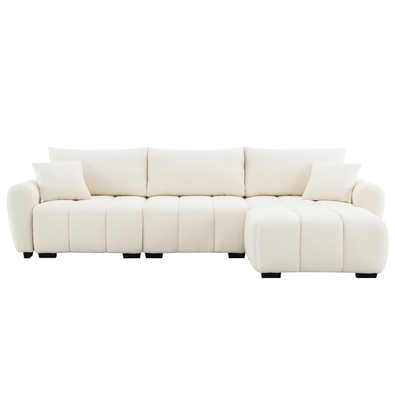 110" Modular Sectional Sofa, L Shape With Extra-Large Seat, Pull-Line Design, Movable Ottoman, High Density Foam, Free Combination, Sturdy Metal&Wood Frame, Boucle Fabric
