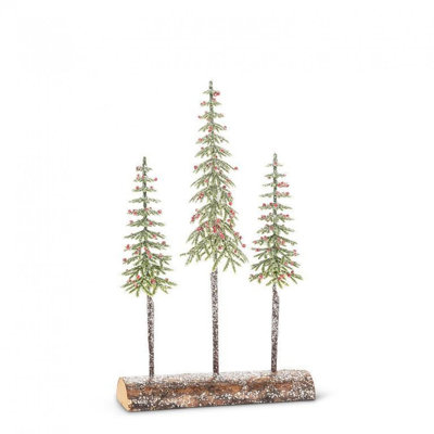 Tall Triple Snowy Trees On Log Base