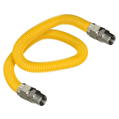 Highcraft 30 Inch Gas Connector with Fittings, Yellow Coated Gas Connector, 5/8" OD, 1/2" MIP x 1/2" MIP Connection