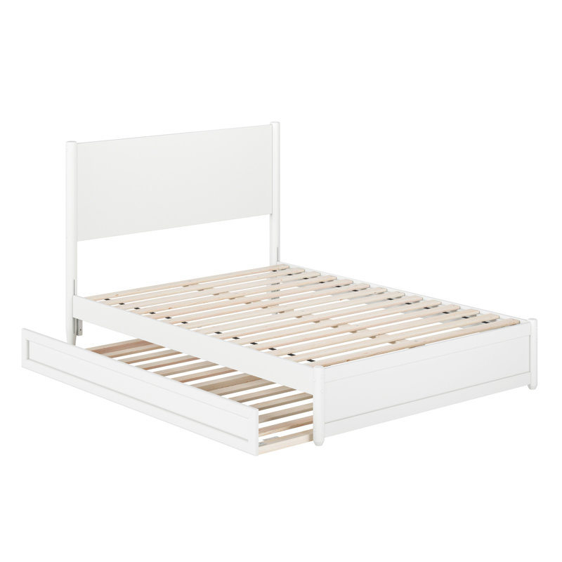  Ronan Wood Platform Bed with Footboard and Trundle, Full, White