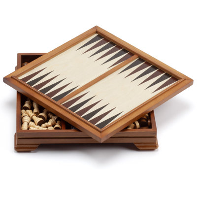 GSE Deluxe 7-in-1 Wooden Board Game Set - Including Chess/Checkers/Backgammon/Dominoes/Cribbage Board/Playing Card/Poker Dice Game
