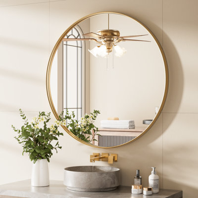 Alauni Metal Round Wall Mirror,Decorative Mirror for Bathroom,Entryway,Hallway 