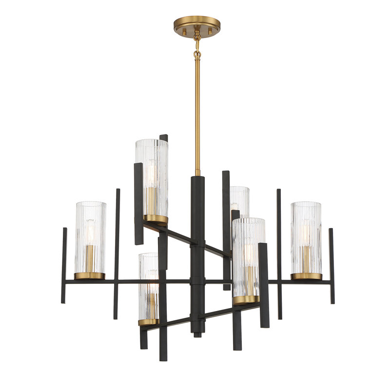  Midland 6-Light Chandelier in Matte Black with Warm Brass Accents