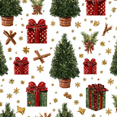 Peel and Stick Wallpaper Christmas Seamless Decorated Evergreen Trees Red Ribbon Bows Gift Contact Paper Removable Self Adhesive Wall Mural Wall Decor for Bedroom Kitchen Cabinets 17.7in x 118in