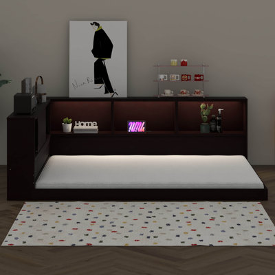 Grand lit de jour, lit de jour en bois avec tablettes de rangement, USB et DEL