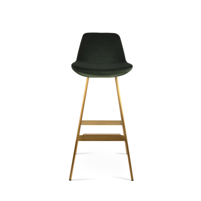 Tabouret Pera Balat, Velours vert foncé, Laiton, Tabouret de comptoir (siège d'une hauteur de 24 p