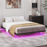 Floating Metal Bed Frame with LED Lights and Charging Station