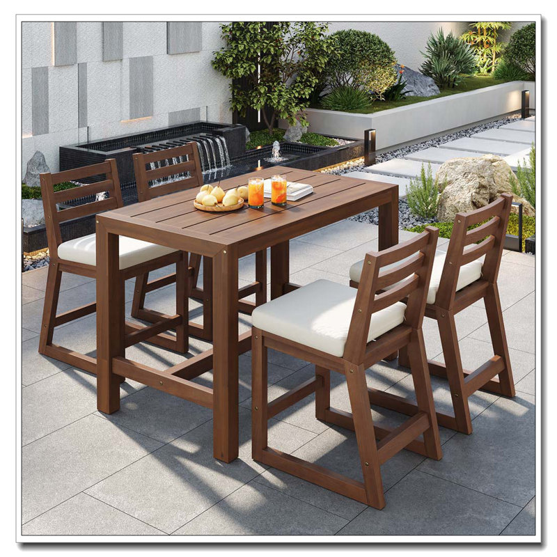 5-Piece Rustic Patio Bar Set, Mocha