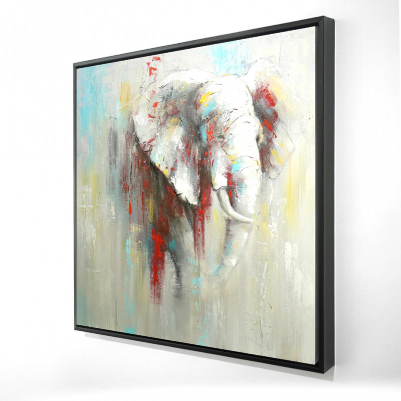 Toile abstraite éléphant - décor de chambre à coucher, art animalier encadré