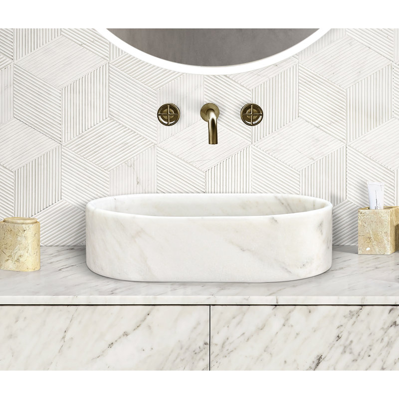 Lavabo vasque de salle de bain en marbre naturel, 600 x 400 x H 150 mm, aspect unique avec imperfections, lavabo ovale blanc de qualité pour la salle de bain, surface lisse, éléments de design luxueux