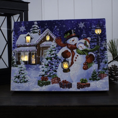 Snow Couple Cuddles 8x6 Lighted Tabletop Canvas