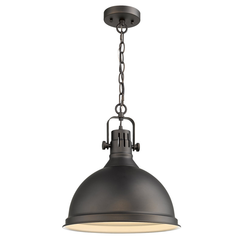 Luminaire suspendu en dome à 1 lumière, Bronze frotté à l'huile, Nickel brossé