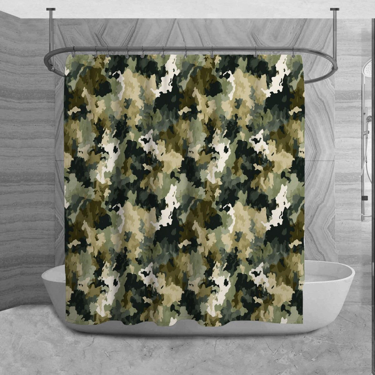 East Urban Home Army Shower Curtain Camoflauge Bathroom Décor Green