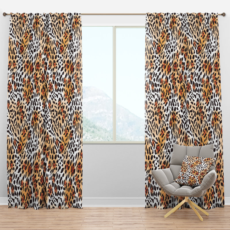 Glam Leopard Pattern - Abstract Curtain - Velvet Room darkening - 1 panel, 52"W x 108"L, Orange