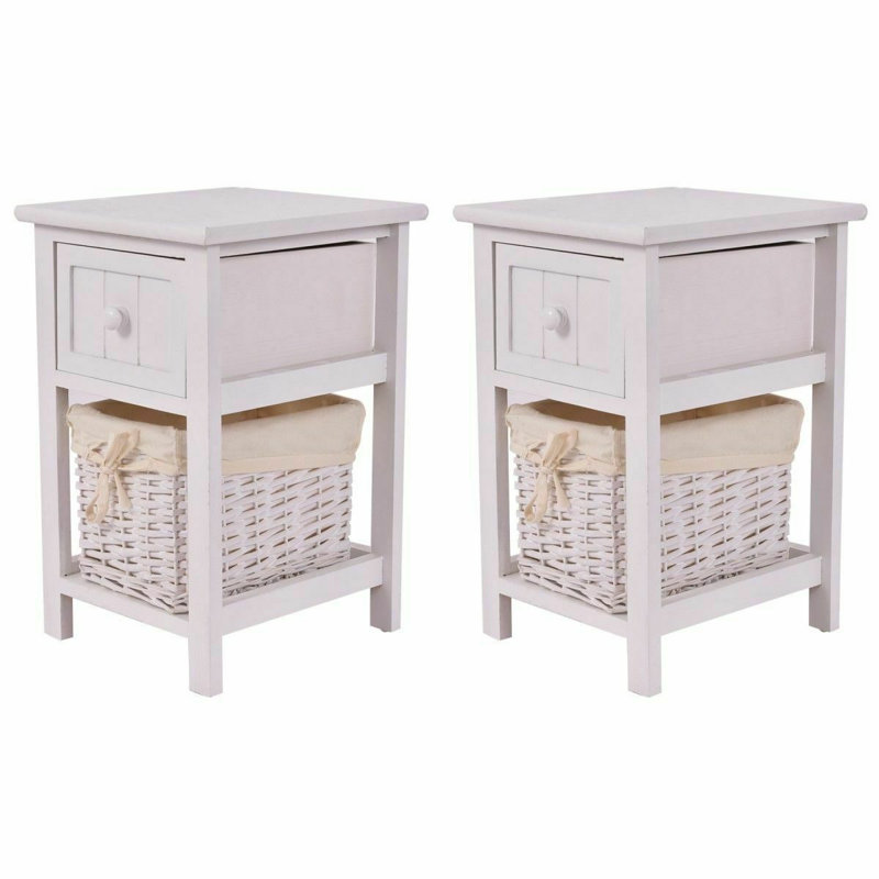 Ebel Solid Wood End Table with Storage, White