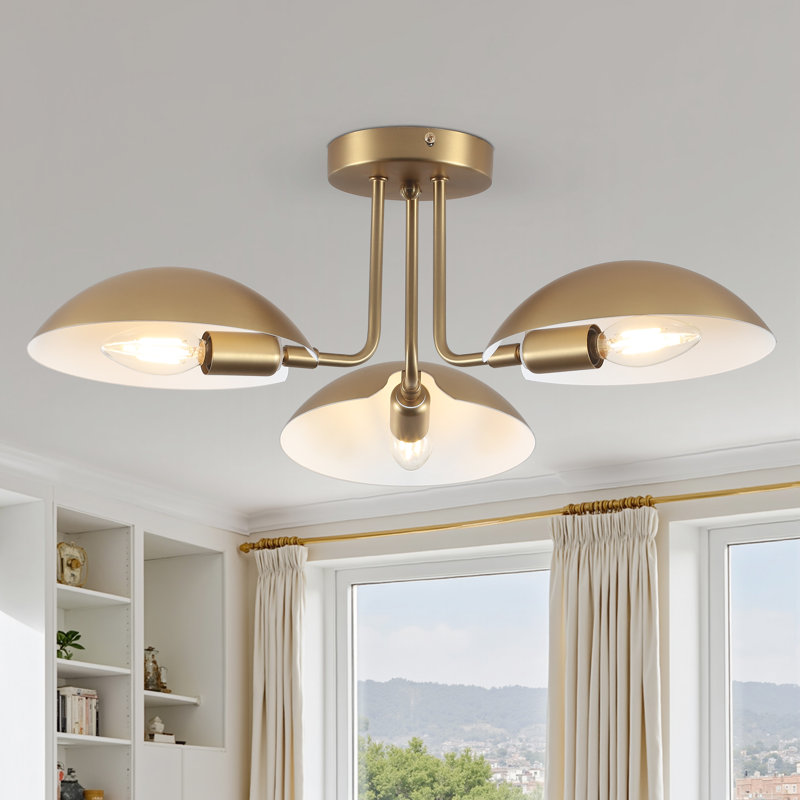 3 - Light Modern Sputnik Semi Flush Mount Ceiling Light, Brushed Gold