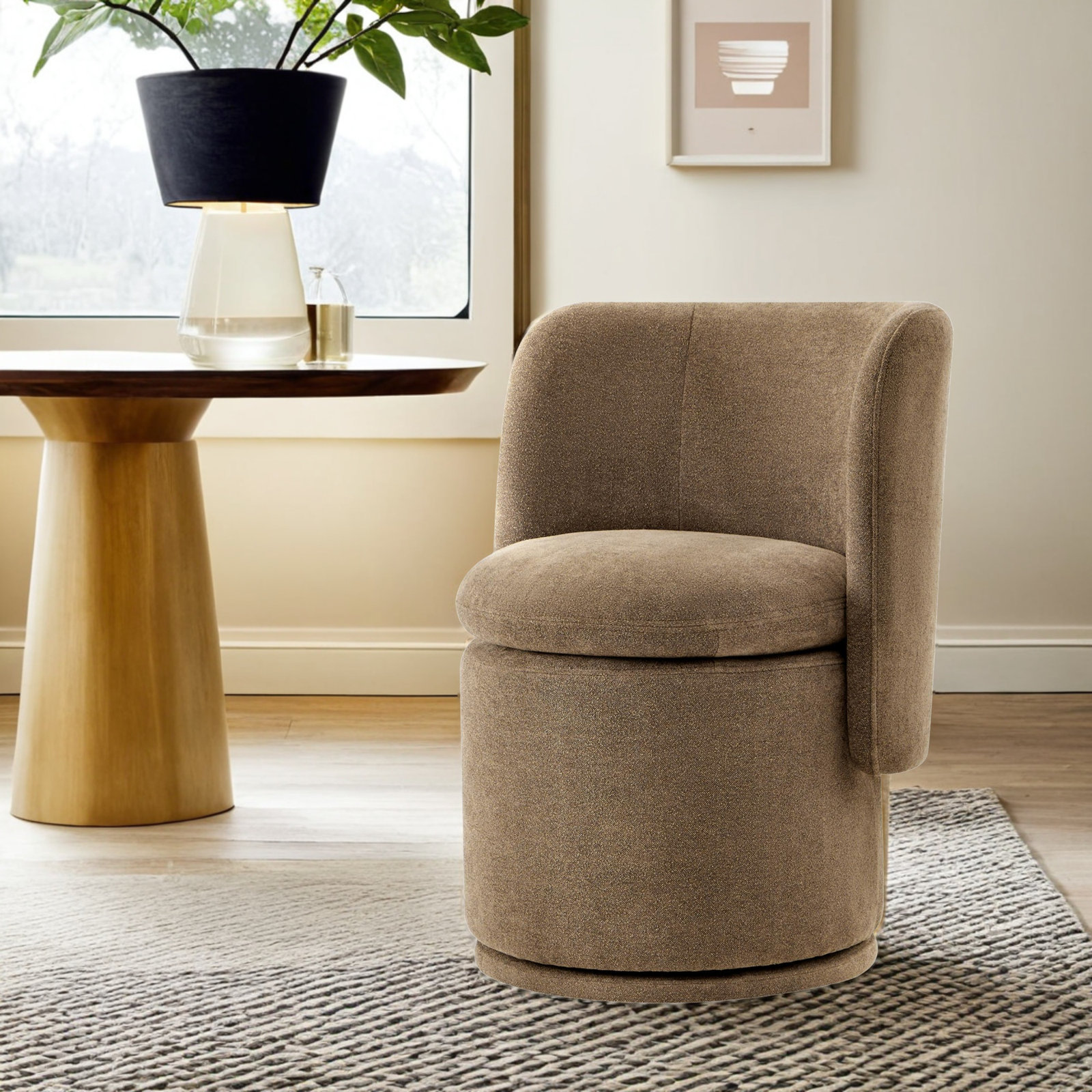 Adrielle Swivel Upholstered Barrel Chair, Linen Elite Camel