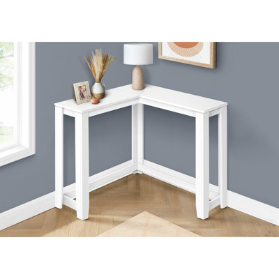 Table de coin d'angle étroite en stratifié blanc, console d'appoint pour le salon et la chambre à coucher, console de chambre à coucher de construction stable,