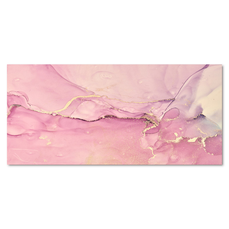 «Pink Marble Waves II», peinture sur toile, Toile tendue, H 28 po x l 60 po x P 1,5 po
