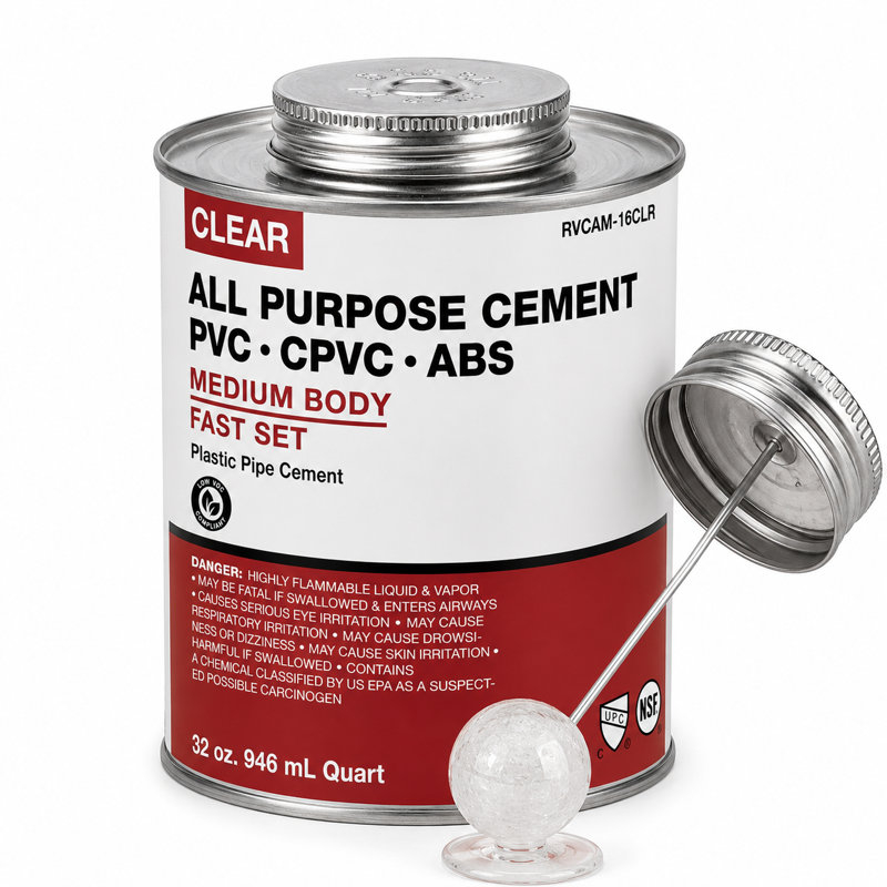 SUPPLYGIANT Corps en colle transparente à base de ciment en PVC transparent tout usage 32 onces pour raccords en PVC, CPVC, ABS à faible teneur en COV