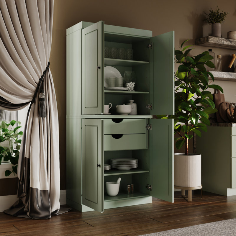 Armoire de cuisine haute 100% en bois massif avec portes et 2 tiroirs Bryani, tablettes réglables, armoire de rangement modulaire, l 32 po x H 71,5 po