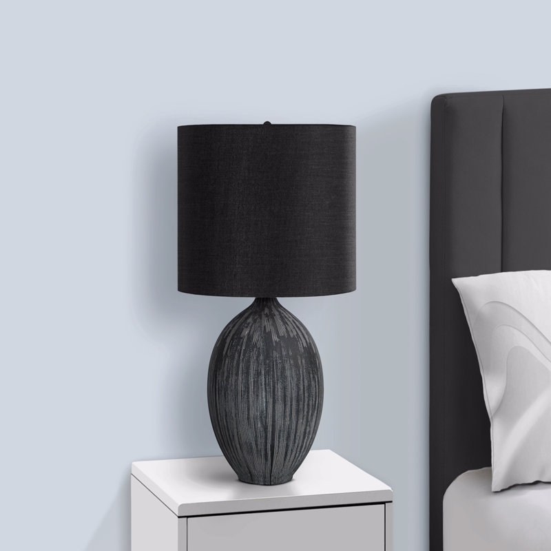 Lighting, H 23 po, lampe de table, céramique noire, abat-jour noir