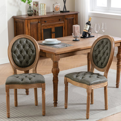Ensemble de 2 chaises de salle à manger en similicuir en polyuréthane avec cadre clouté à la main et cadre en bois massif de style français