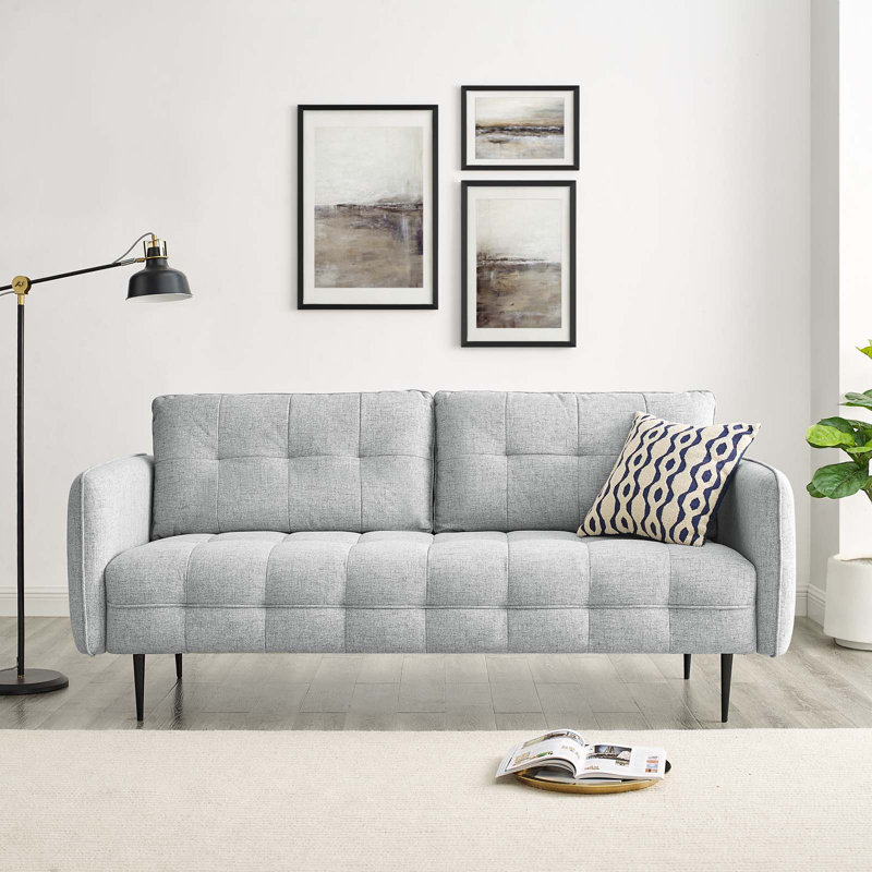 Canapé en tissu touffeté Cameron, 100% polyester blanc, Noir