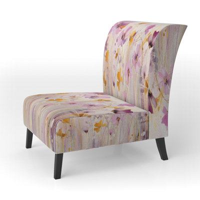 Pink Whimsical Wildflowers II - Upholstered Contemporary Slipper Chair, Botanical Abstract Accent Chair