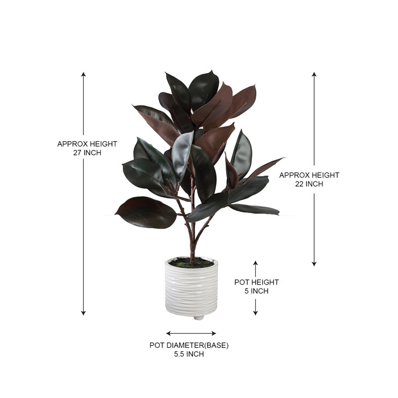  Fausse plante en caoutchouc en pot, 5,5 po de diamètre et 27 po de hauteur