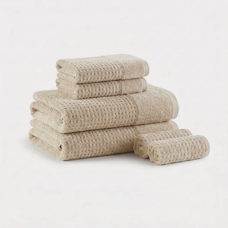 Ensemble 6 serviettes de bain en coton jacquard Spa, Naturel