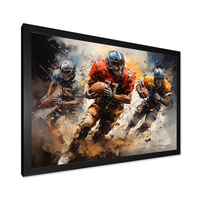 " Football Gridiron Symphony I ", 34" H x 44" W x 1.5" D, Black Single Picture Framed