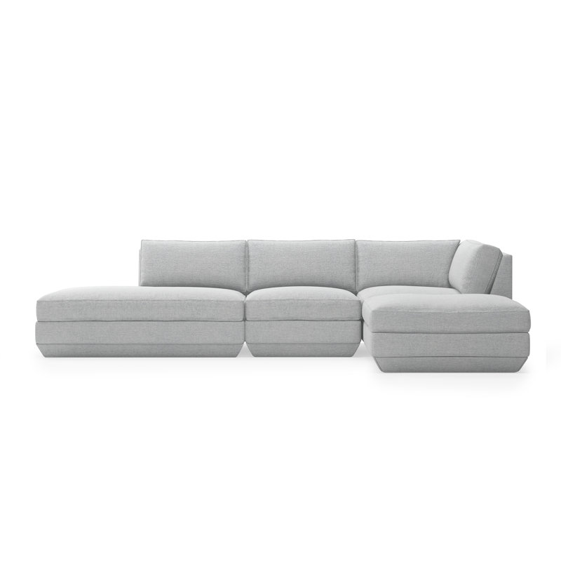 Podium Modular 4-Piece Lounge Sectional B, Bayview Silver Performance Twill, Right Hand Facing