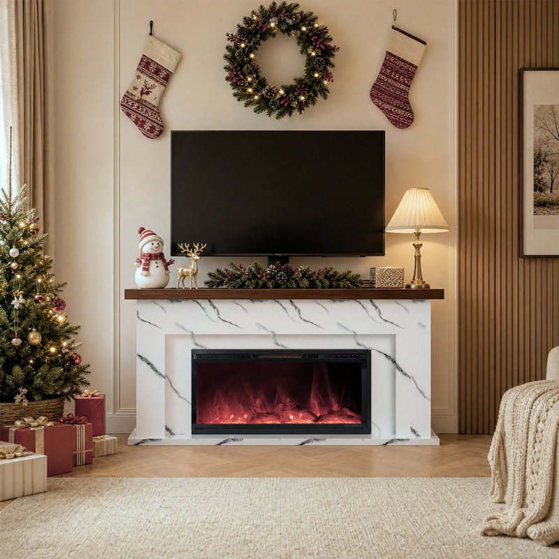 63'' W Electric Fireplace with 5118 BTU, Light Yellow Wood