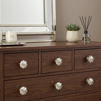Set of Six Silver Faceted Mercury Glass Drawer Pull Knobs