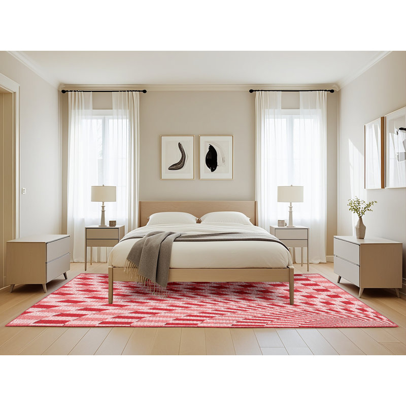Tapis géométrique rose / rouge, Rectangle 5 pi x 8 pi
