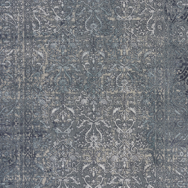 Tapis d'intérieur moderne en polyester tissé à la machine, Bleu / Argent, Rectangle 7 pi 9 po x 10 pi 9 po