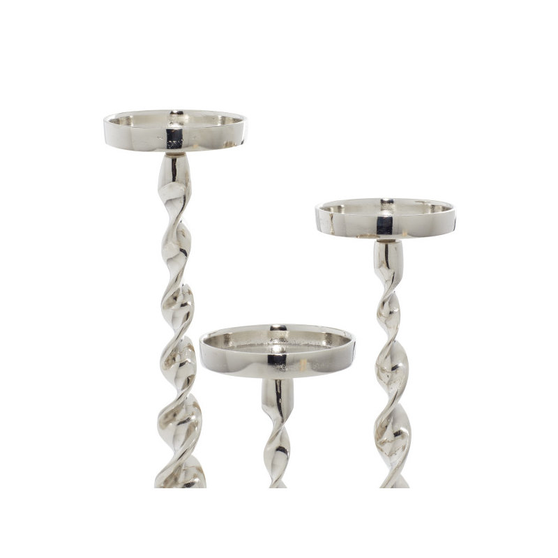 Aluminum Tabletop Candlestick Set, Silver
