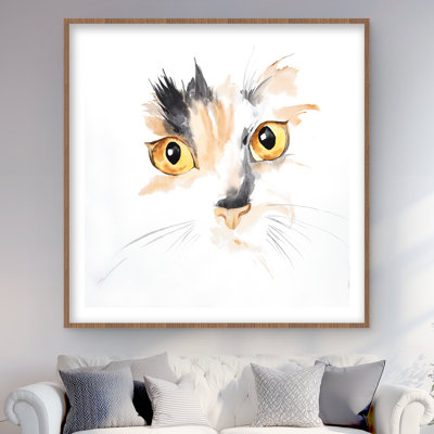 Visage de chat aquarelle - gros plan, reproduction encadrée féline