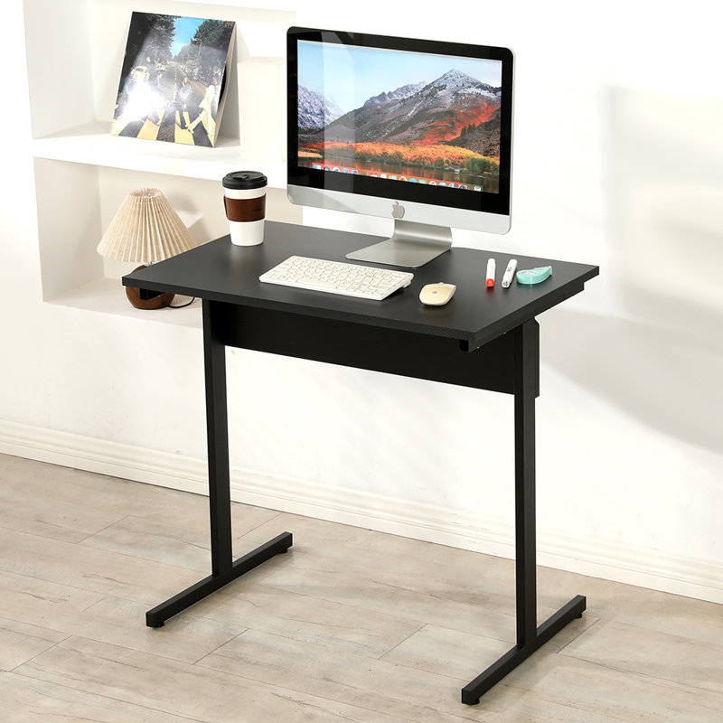 32" Computer Gaming Table Metal Base Writing Desk, Black/Black, 29.5" H x 32" W x 19.7" D