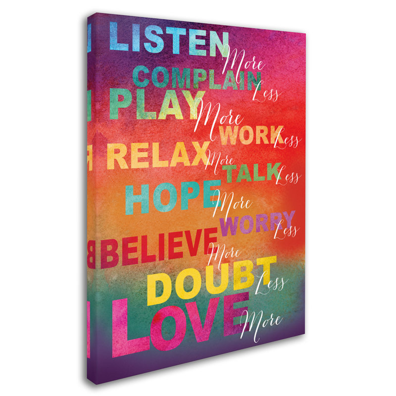 « inspirations », art textuel sur toile tendue, H 47 po x l 35 po