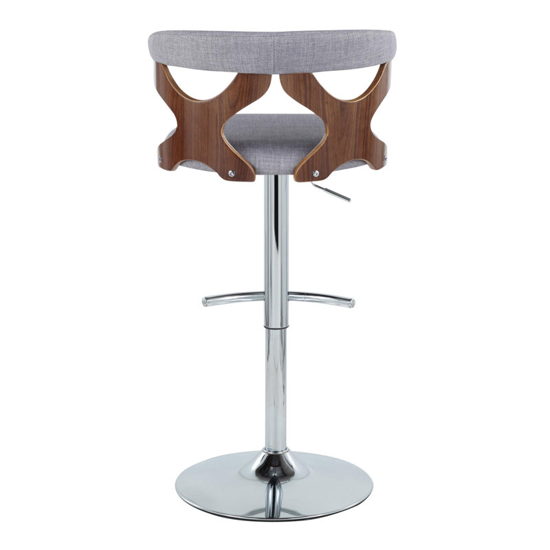 Gray Adjustable Swivel Barstool with Walnut and Chrome Frame