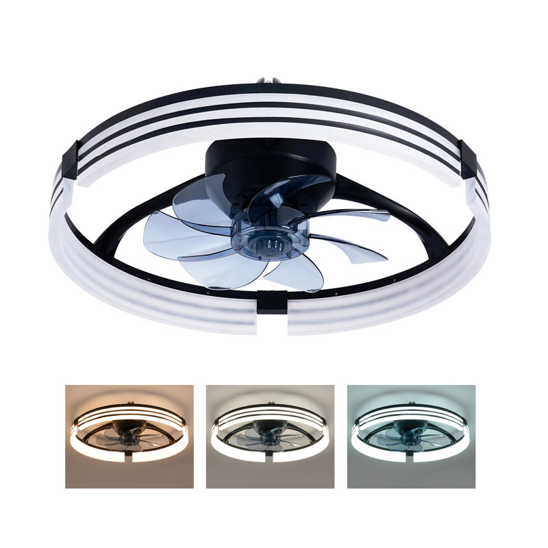 Low Profile LED Ceiling Fan Light Kit with Remote Control, Black - Acrylic - 19.7" - S4