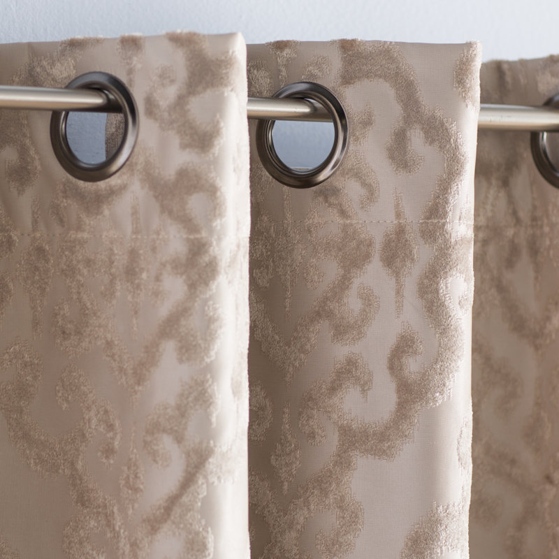 Champagne Jacquard Damask Blackout Grommet Top Drapes, 50 x 108 in
